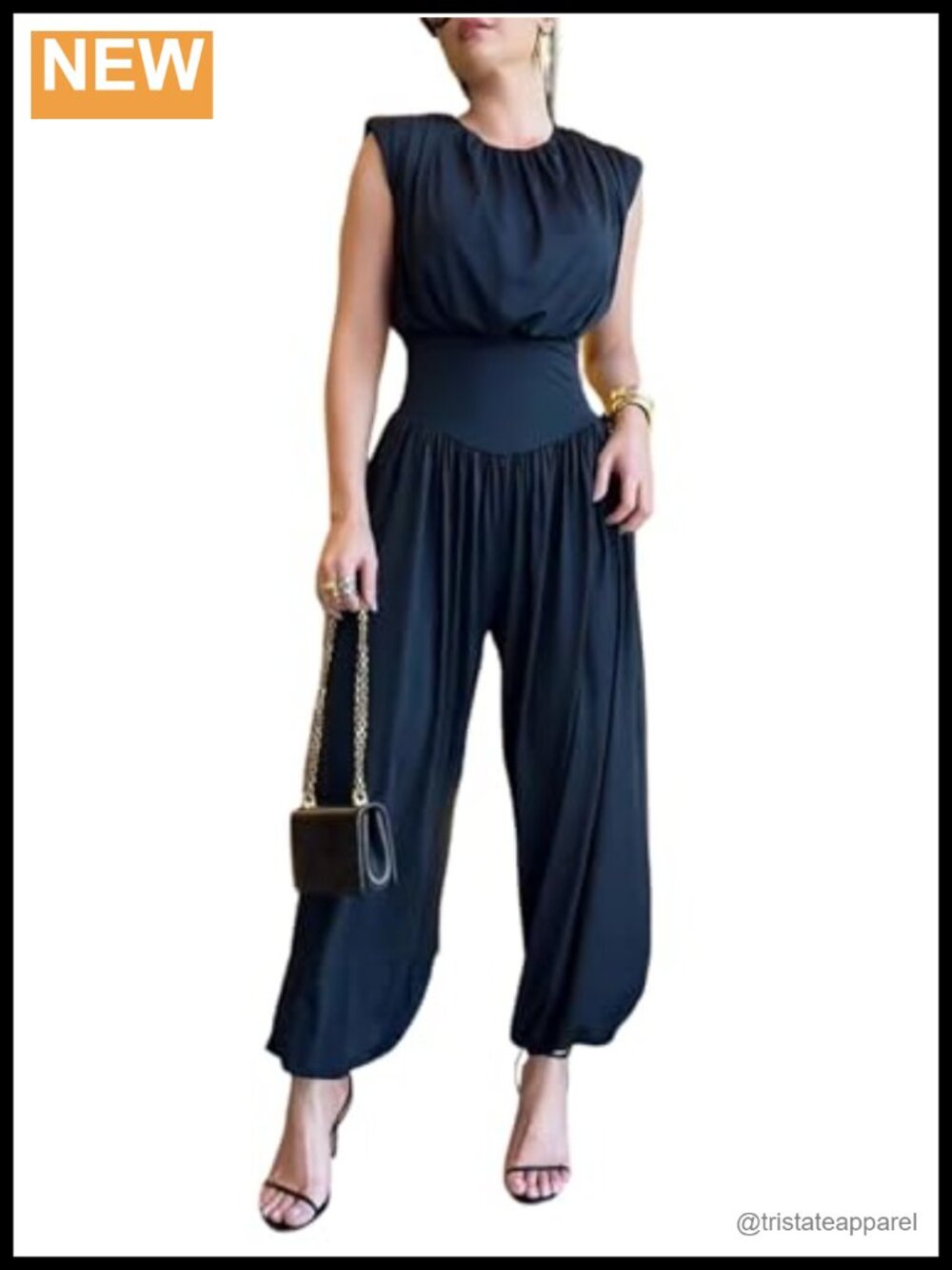 Womens Dressy One Piece Jumpsuit Sleeveless Padded Shoulder Vacation Outfit